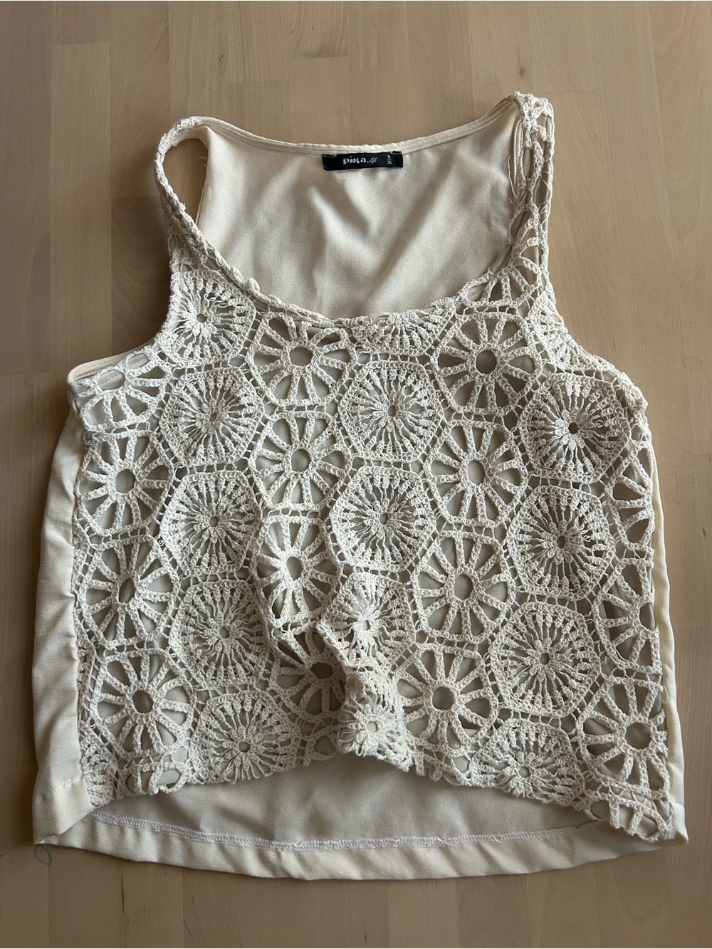 PINKO Cream Crochet-Front Tank Top